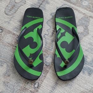 Tory Burch Emory thong flip-flops Sandals Navy green Sz8